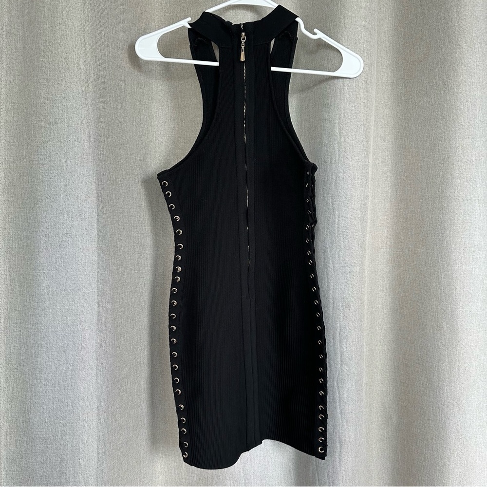 NBD Black Lace-Up Ribbed Mini Dress - Picture 3 of 13